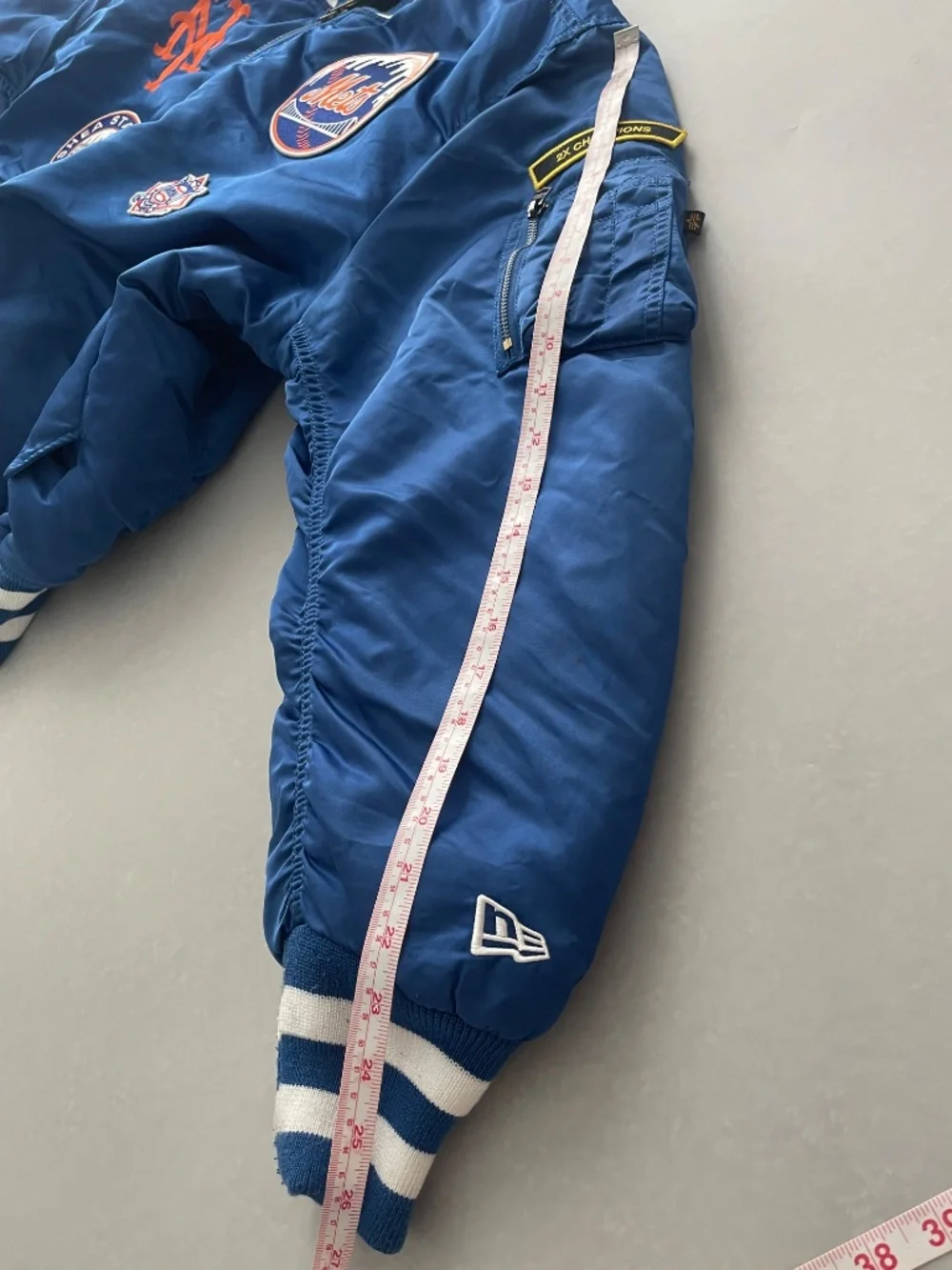 New Era New York Mets MA-1 Bomber Jacket Blue Reversible Camo MLB Full Zip - Picture 12 of 16